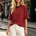 thumbnail image 2 of Lmnyox Striped T Shirt for Women Half Sleeve Round Neck Trendy Pullover Tee Fashion Loose Basic Summer Tops Outfits, 2 of 8
