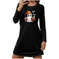 thumbnail image 2 of Womens Long Sleeve Nightgowns Sleep Shirts Halloween Cute Printed Loungewear Nightgown Short House Dresses Black XL, 2 of 6