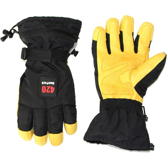 GnarPack 420 WINTER SKI/SNOWMOBILE/SNOWBOARD GLOVES for Men - Waterproof, Thinsulate Thermal Insulation, Goatskin Leather Palm and Fingers with Double Reinforced Z patch -XL