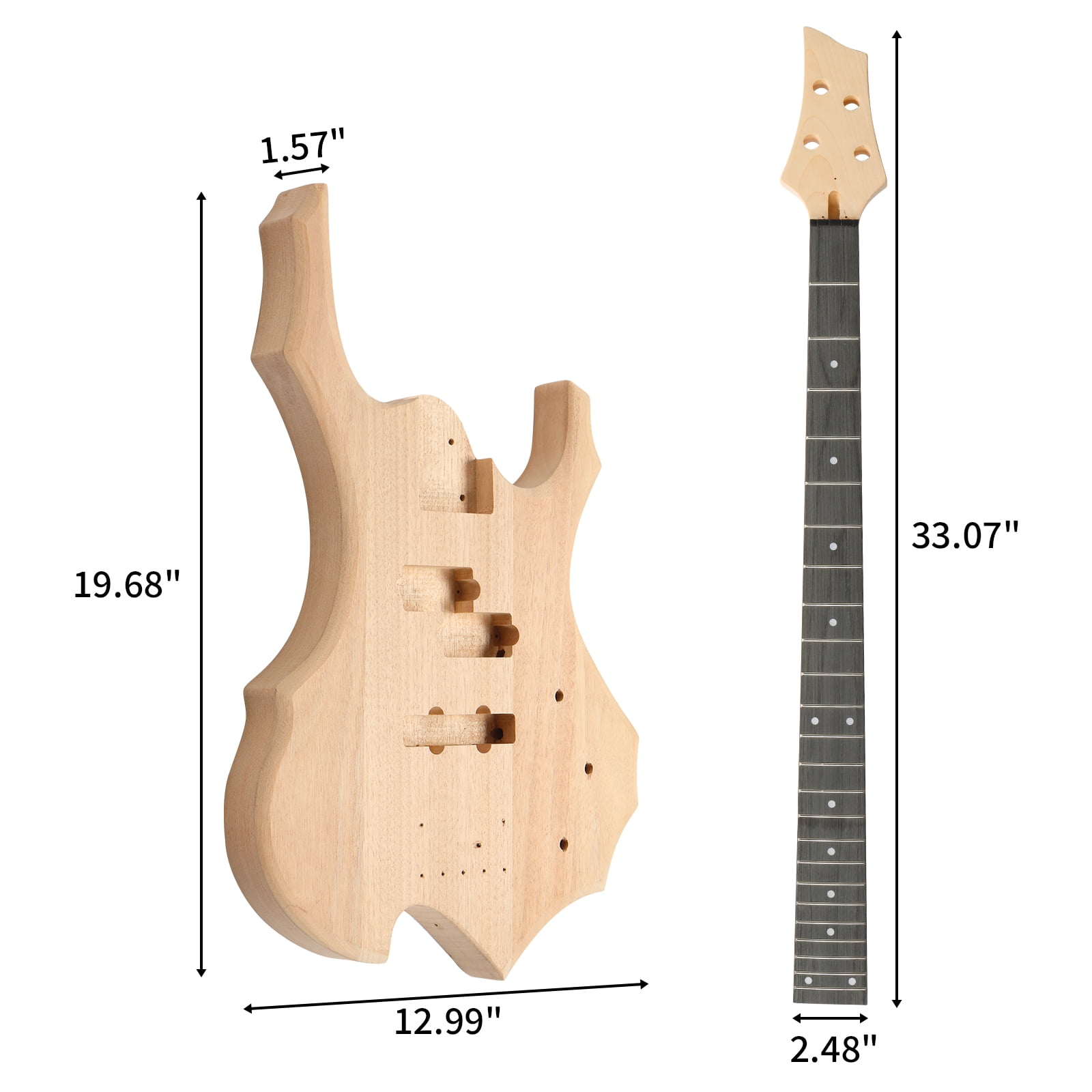 Ktaxon DIY Electric Bass Guitar Kits 4 String with Mahogany Body, Ebony Fingerboard and Maple Nec - Flame