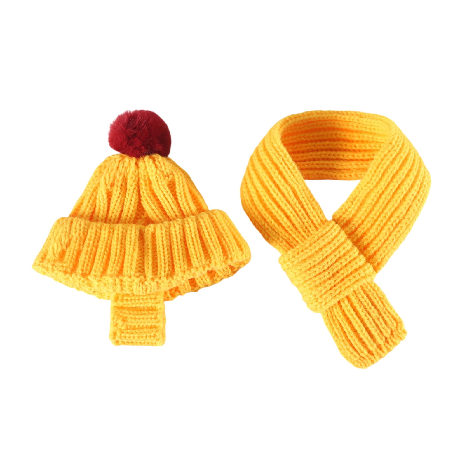1PC 7.8x7 Inch Dog Hat and 1PC 1.7x21.6 Inch Scarf Set Knitted Winter Warm Soft Pet Clothes for Small Dogs Cats Winter Walks Solid Color Knitted Hat Scarf Set for Cold Weather Outfits