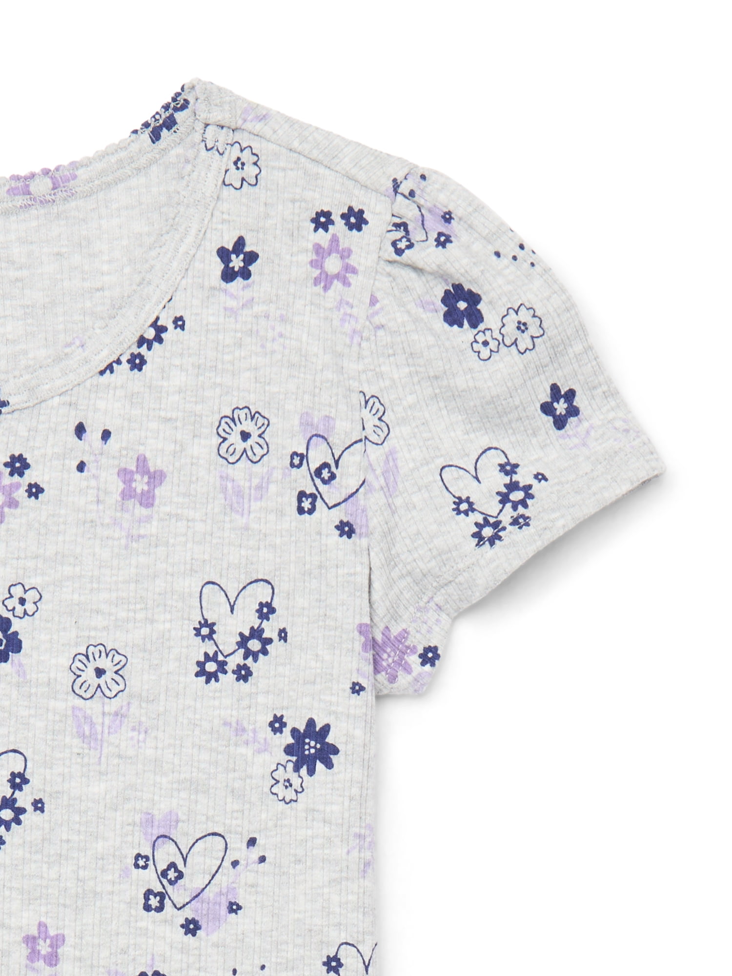 Wonder Nation Little Girls Printed Short Sleeve Lettuce Edge Tee, Sizes 4-10