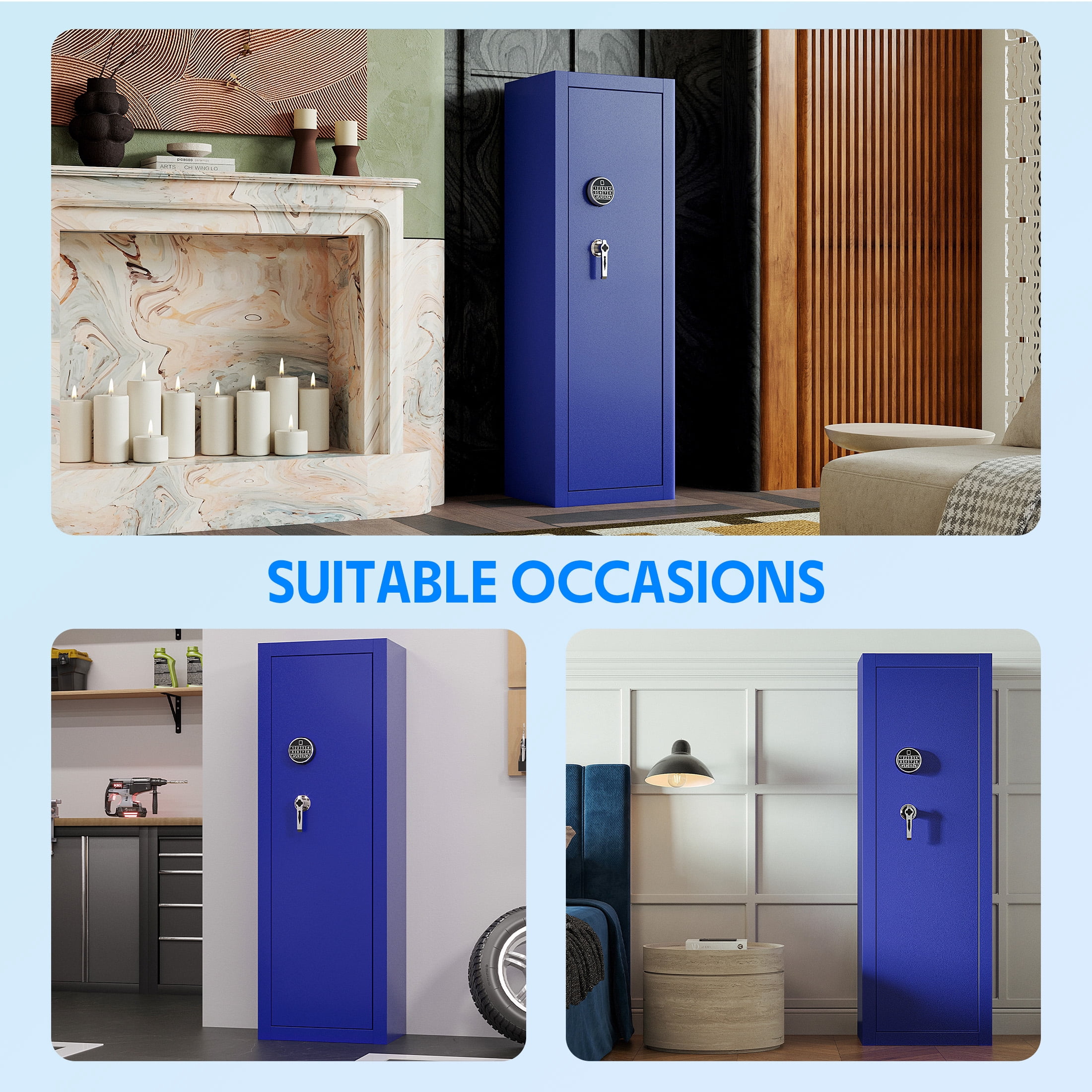 Sapital Biometric Rifle & Shotgun Safe, Heavy Duty Steel Gun Cabinet with Adjustable Racks, Blue