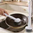 thumbnail image 4 of 2-in-1 Long Handle Dish Scrub Brush with Rotating Head and Built-In Scraper for Pots, Pans and Dishes, 4 of 5