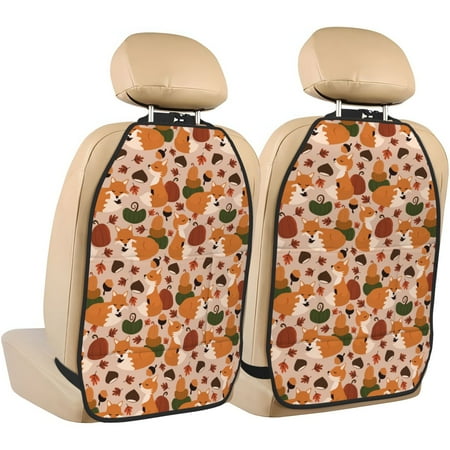 Zeuib Autumn Fox Pumpkin Lazy Print Anti-kick Storage Mat for Car Seats 2 Pcs Car BackSeat Organizer Kick Mat Seat Protector Car Travel Accessories Backseat Protector Cover with Storage Bag