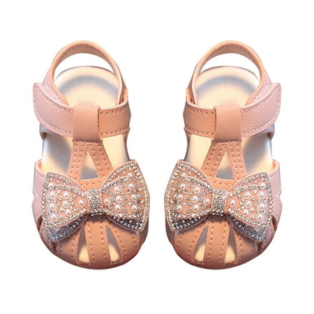 

Akiihool Girls Sandals Cute Closed Toe Soft Flat Beach Sandal Shoes Size 19 Pink