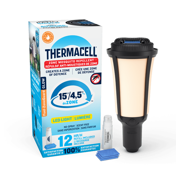 Thermacell Répulsif à moustiques alimenté par combustible Fuel‑ZoneGuard Glow + torche avec recharge de 12 heures