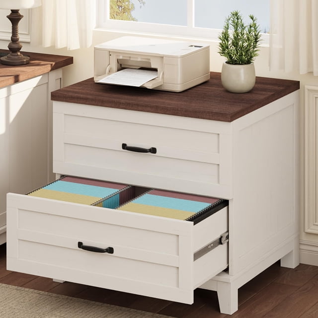 AKDSteel Lateral File Cabinet For Home Office, 21.3" Deep Wood Farmhouse Design With Full-Extension Drawers For Legal/Letter/a4 Files