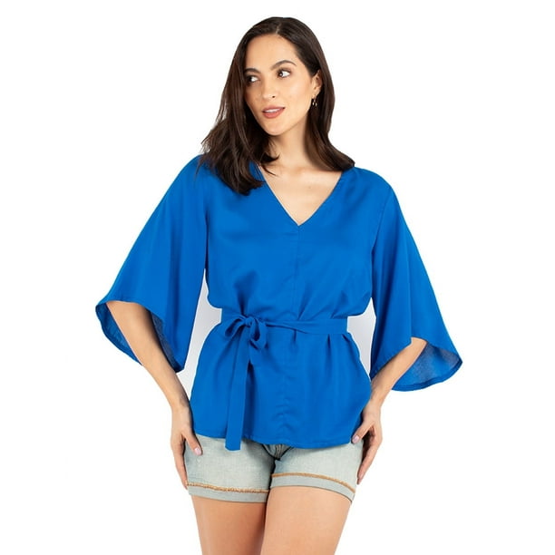 Blusa manga campana con cinto