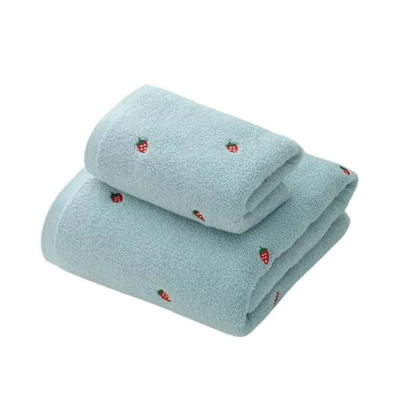 Billuyoard 2 unids/set juego de toallas de diseño bordado de fresa de práctico para adultos Toalla de baño de algodón Toallas y Paños Conjunto verde azul