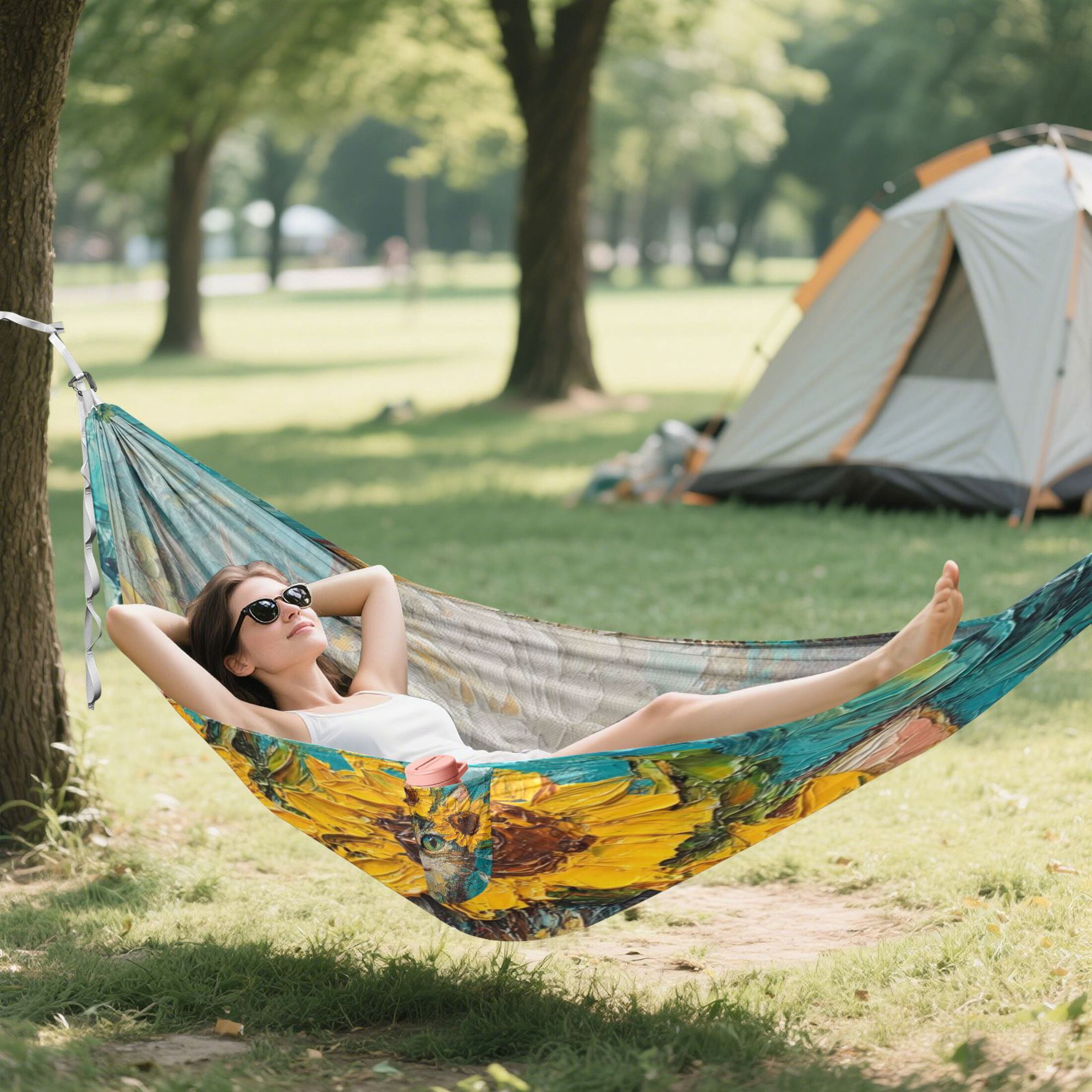 Hammock Camping Hammock Nylon Portable Hammock Travel Camping Hammock Sunflower Cat