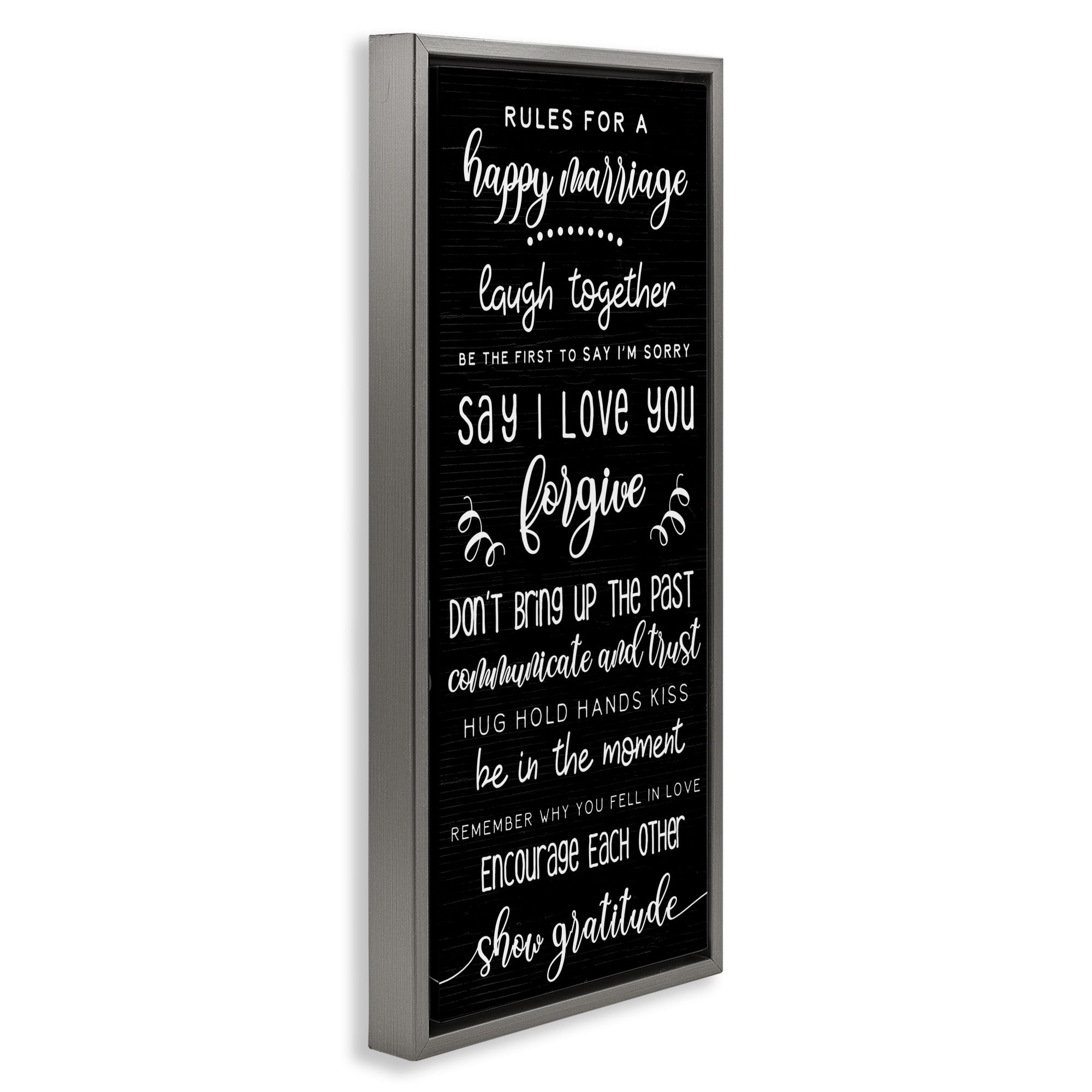 Stupell Industries Rules for Happy Marriage Typography Painting Gray Floater Framed Canvas Art Print Wall Art, 11 x 25