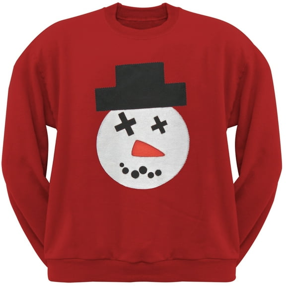 Big Snowman Face Applique Red Adult Crew Neck Sweatshirt