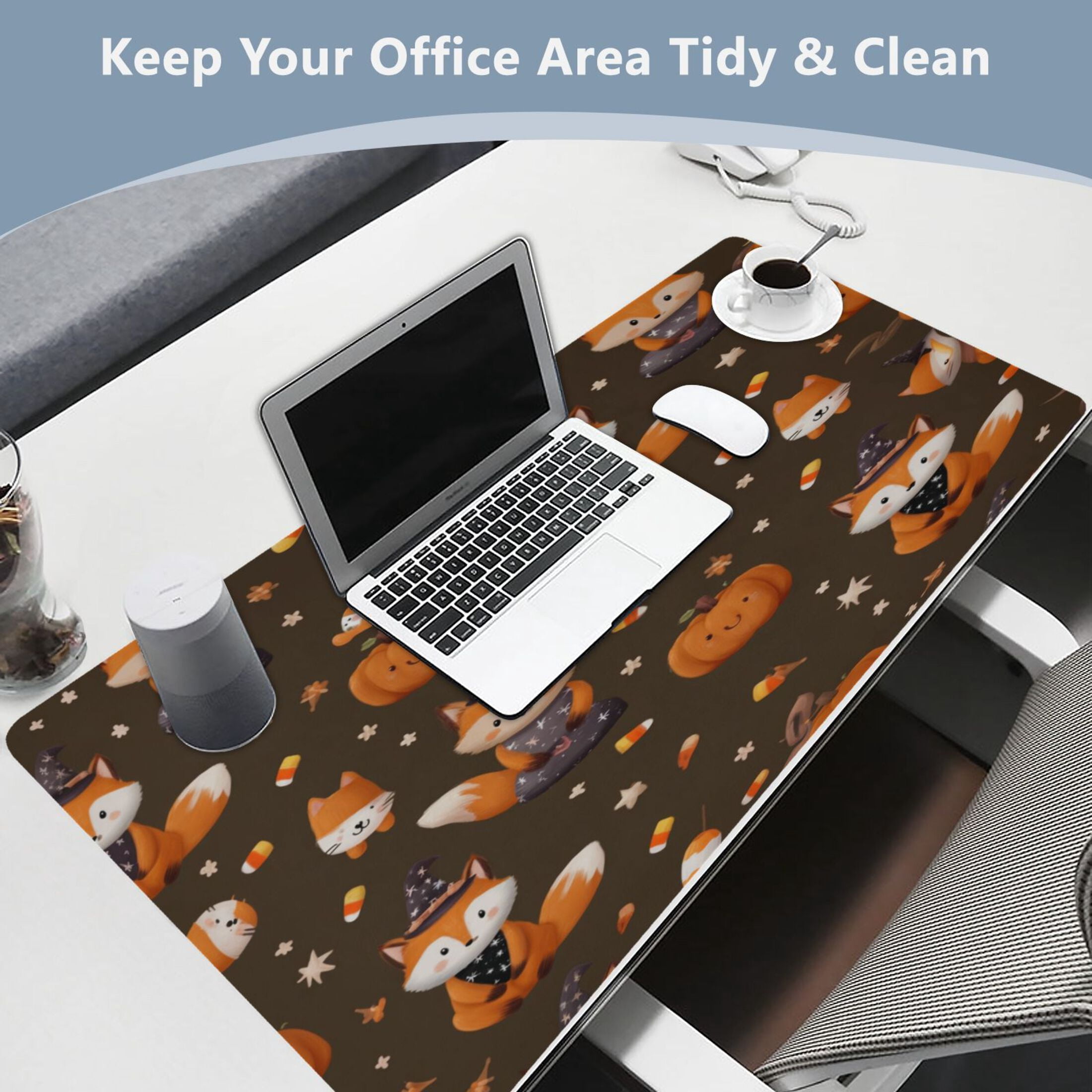 Leather Keyboard and Mouse Desk Mat Office Desk Accessories Protective Office Desk Decor Desk Pad Mat for Gaming, Work from Home, Office Cute Foxes in Cute Costumes 16.5" x 35.4"
