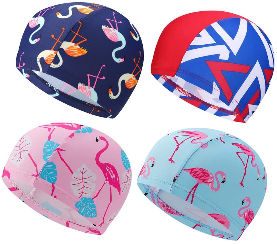 FYBTO 4pcs d'Un Ensemble de Bande Dessinée FYBTO Adorable Bonnet de Natation Doux Chapeau de Natation Mode Chapeau Extensible de Natation pour les Enfants Filles Garçons Enfants (Style Mixte)