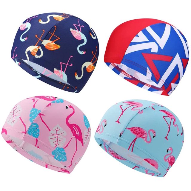 FYBTO 4pcs d'Un Ensemble de Bande Dessinée FYBTO Adorable Bonnet de Natation Doux Chapeau de Natation Mode Chapeau Extensible de Natation pour les Enfants Filles Garçons Enfants (Style Mixte)