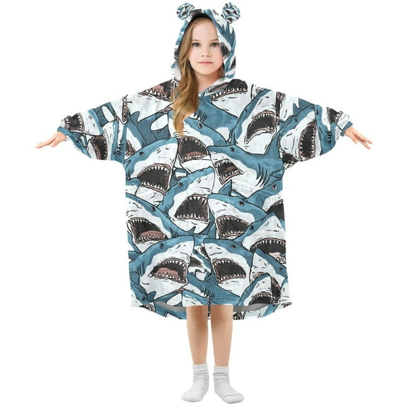 joogoo Wearable Blanket Hoodie for Sharks-s1 Oversized Sherpa Hooded 3-14 YR M