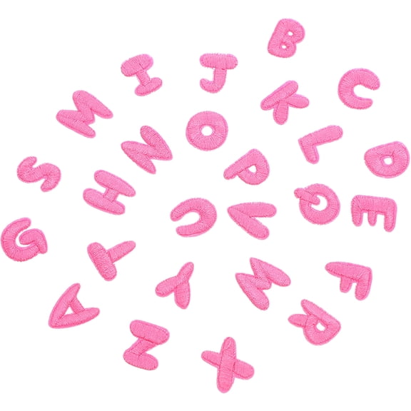 OUNONA 26Pcs Embroidered Iron on Letter Patches Pink Alphabet Applique for DIY Clothes Bags