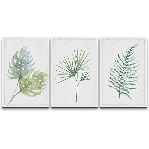 wall26 Canvas Print Wall Art Set Watercolor Monstera & Fern Leaf Variety Floral Wilderness Illustrations Minimalism Rustic Colorful Multicolor Ultra for Living Room, Bedroom, Office - 16"x24
