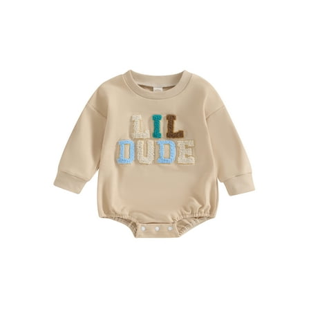 

Baby Autumn Long Sleeve Crewneck Letter Embroidery Casual Romper