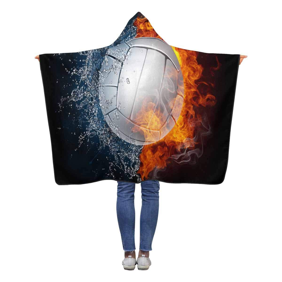 ASHLEIGH Volleyball Fire Water Sports Throw Hooded Blanket 40x50 inches