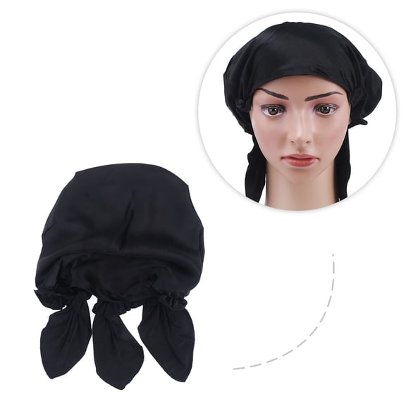 LULULION Night Hair Wrap for Women Sleep Cap Smooth Black 1Pcs