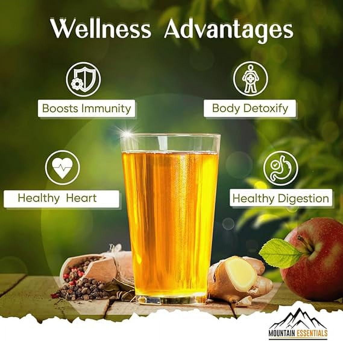 Mountain Essentials Natural Wellness Recipe Apple Cider Vinegar with Elderberry Juice 25 oz – Natural Tonic to Detox & Energize – Organic Herbs & Spices