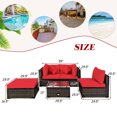thumbnail image 3 of YYAo Garden Conversation Table Set, Conversation Loveseat Chairs Set,5 Pcs Outdoor Patio Rattan Furniture Set Sectional Conversation with Navy Cushions-Red, 3 of 7