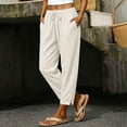 thumbnail image 2 of Women Casual Drawstring Elastic Waisted Pants with Pockets Solid Color Full Length Pant Lightweight Beach Work Trousers, 2 of 9