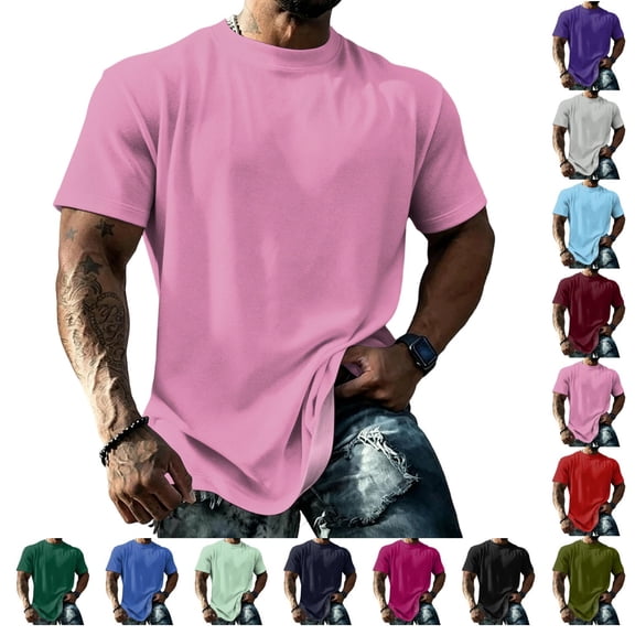 Yifymode Oversized Shirts for Men Vintage Short Sleeve Beach Vacation Tops Solid Casual Loose Fit Breathable Athletic T Shirts