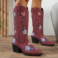 thumbnail image 4 of Fall Flower Wide Calf Cowboy Boots for Women 2025 Winter Vintage Floral Embroidered Mid Heel Cowgirl Dress Booties, 4 of 6