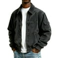 thumbnail image 2 of Corduroy Shirt Men Casual Zip Up Flannel Shirt Shackets Long Sleeve Collared Vintage Jackets with Pockets Dark Gray L, 2 of 4