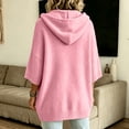 thumbnail image 4 of Women 3/4 Sleeve Button Drawstring Hooded Knit Cardigan Sweater with Pocket, L, 4 of 6