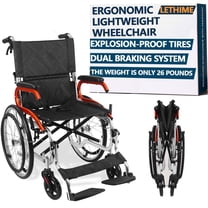 LETHIME Wheelchairs for Adults, Desk-Length Arms, 17.7”W Seat, 24.25-Ib Lightweight Foldable, Dual brake Design, Swing Away Footrests, Self-propelled Big 20-inch Rear Wheels Suitable for All Terrain