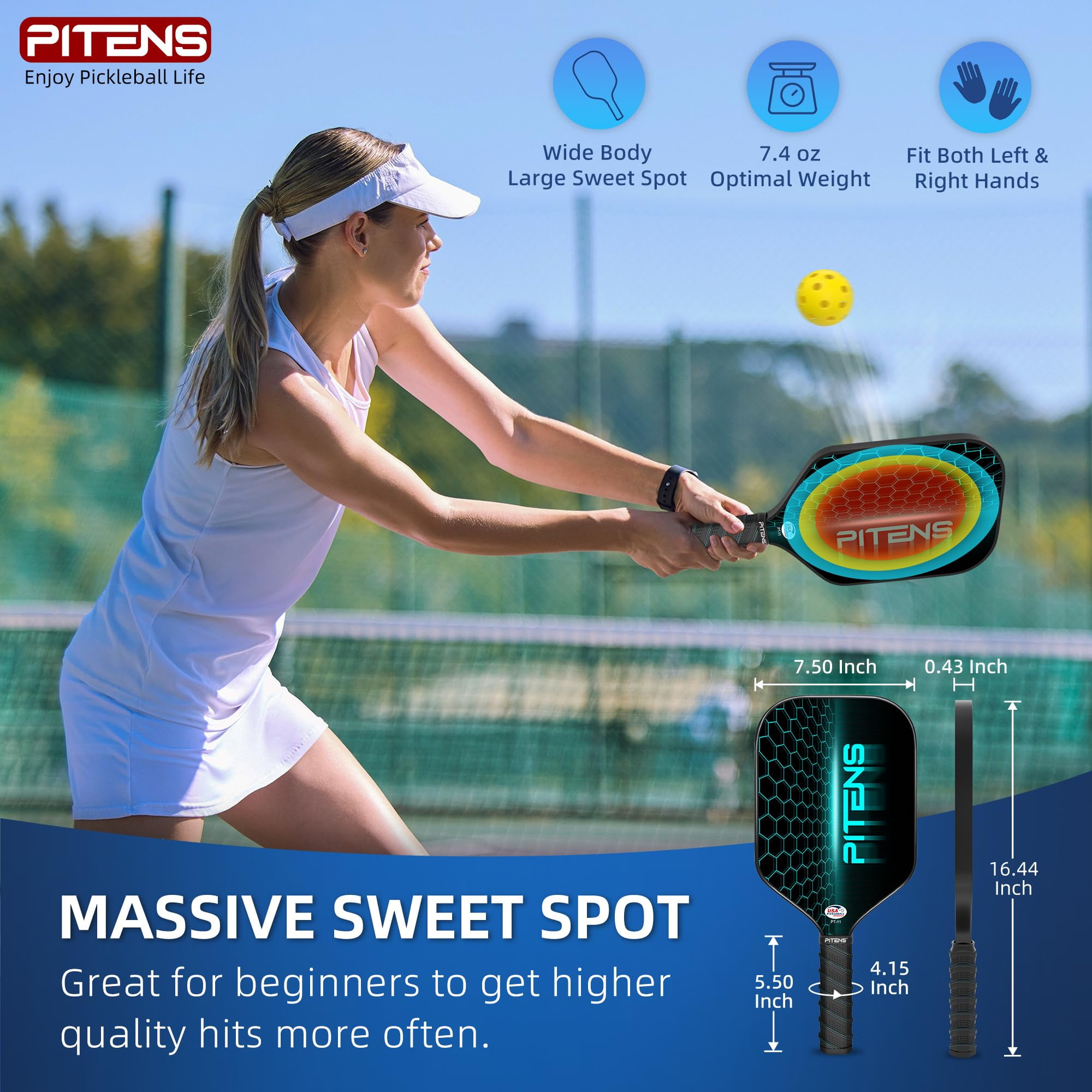 Pickleball Paddles Set of 2,Carbon Fiber and Graphite Face,Non-Slip Grip,USAPA Approved Pro Pickleball Set with 4 Pickleball Balls Outdoor Indoor,Pickleball Net Bag | Pickle Ball Racket for Women Men