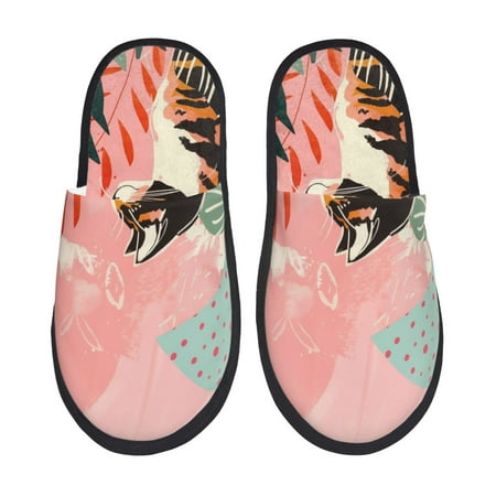 Balery Colorful Cat With Flowers Slient Indoor Furry Fleece Comfort House Shoes Soft Non-Slip Home Shoes Cotton slippers House Slippers-- Medium