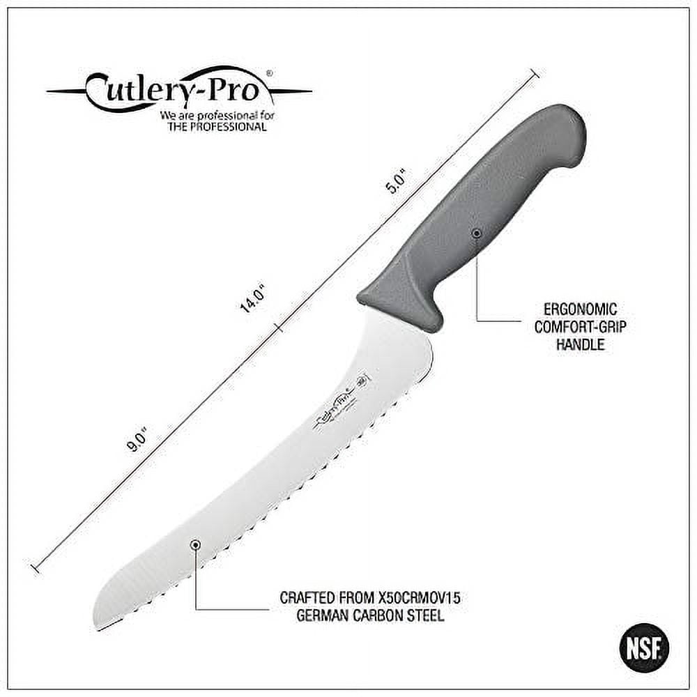 Cutlery-Pro Gourmet Chef Offset Bread Knife, Cat Cora Approved, NSF, German Carbon Steel, 9-Inch Blade