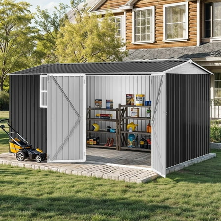 Uforic 8x12ft Outdoor Storage Shed,Tool Shed with Window,Lockable Doors,and Angled Roof,Large Steel for Backyard,Yard,Garden,Porch,Garage