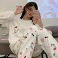 thumbnail image 2 of Anime Hellokittyed Autumn and Winter Coral Velvet Women's Pajamas Kawaii Sanrio Cinnamoroll My Melody Kuromi Warm Home Clothes, 2 of 9