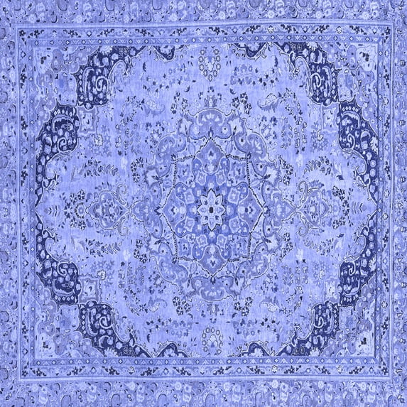 Ahgly Company Machine Washable Indoor Square Abstract Blue Modern Area Rugs, 3' Square