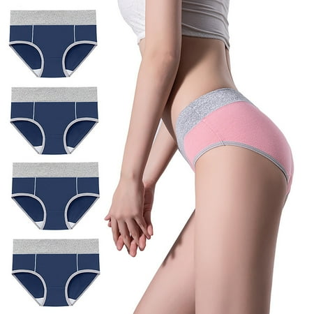 ATOYSOY Women s Shapewear Control Briefs Seamless Plus Size Hip Lifting Cotton Panties  4 Pack Multipack Underpants Solid Panty Classic Briefs Girls Comfy Clearance Stretchy Blue L