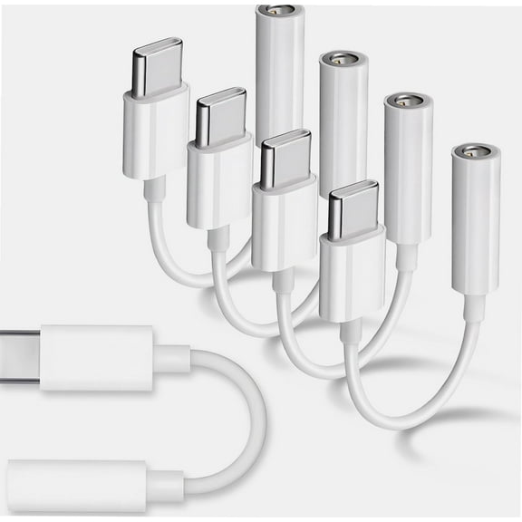 [5 Packs] USB Type C to 3.5mm Female Headphone Jack Adapter, USB C to Aux Audio Dongle Cable Cord Compatible with Galaxy S22 S21 S20 Plus/Ultra, Note 10, iPad Pro, MacBook, Pixel (White)