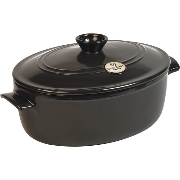 Emile Henry Flame Charcoal Ceramic 6.3 Quart Oval Stewpot