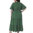 thumbnail image 4 of DARING DIVA Plus Size V Neck Short Sleeve Wrap Polka Dot A-Line Dress 1X Olive Green, 4 of 6