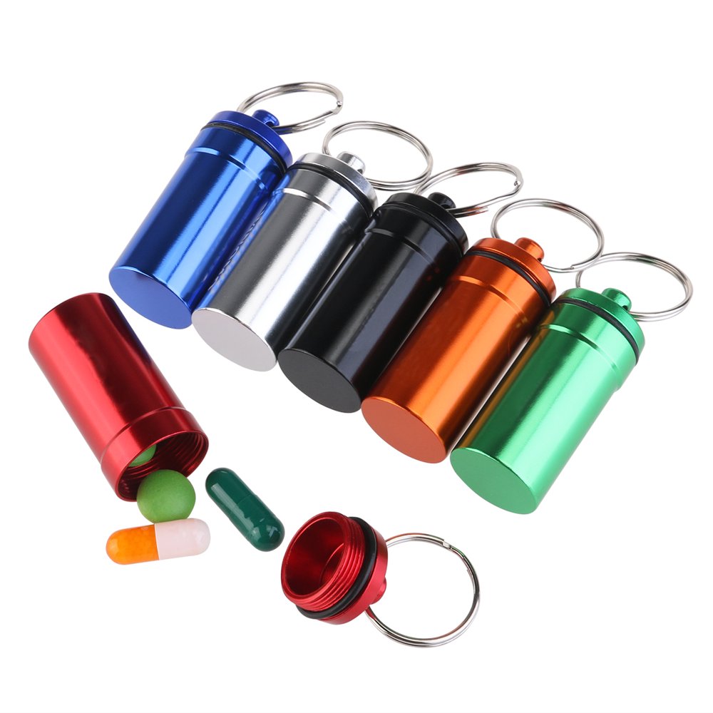 6pcs Waterproof Pill Container Holder Keychain Pill Case (Black & Red