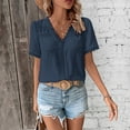thumbnail image 5 of Womens Chiffon Pom Poms Tops Short Sleeve V Neck Shirts Lace-Trim Lightweight Blouses Dressy Fashion T-Shirt Going Out Tops Casual Business Outfits Spring Summer Clothes 2026, 5 of 8