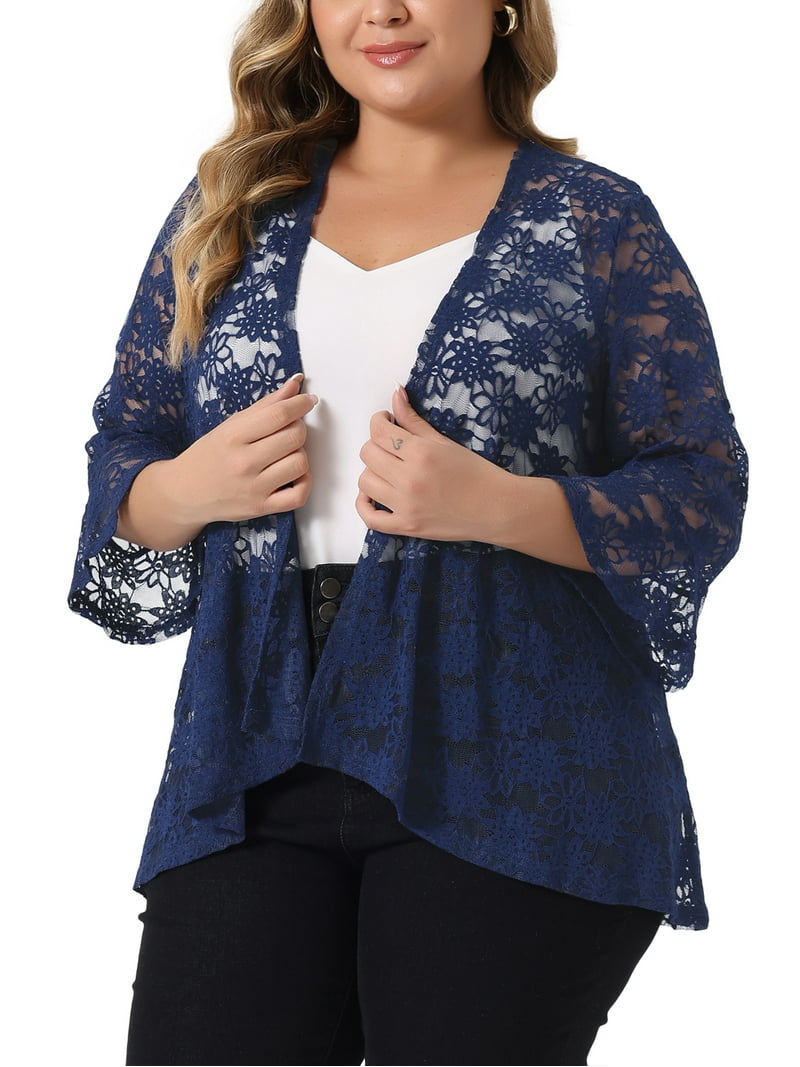Unique Bargains Women's Plus Size Casual Open Front 3/4