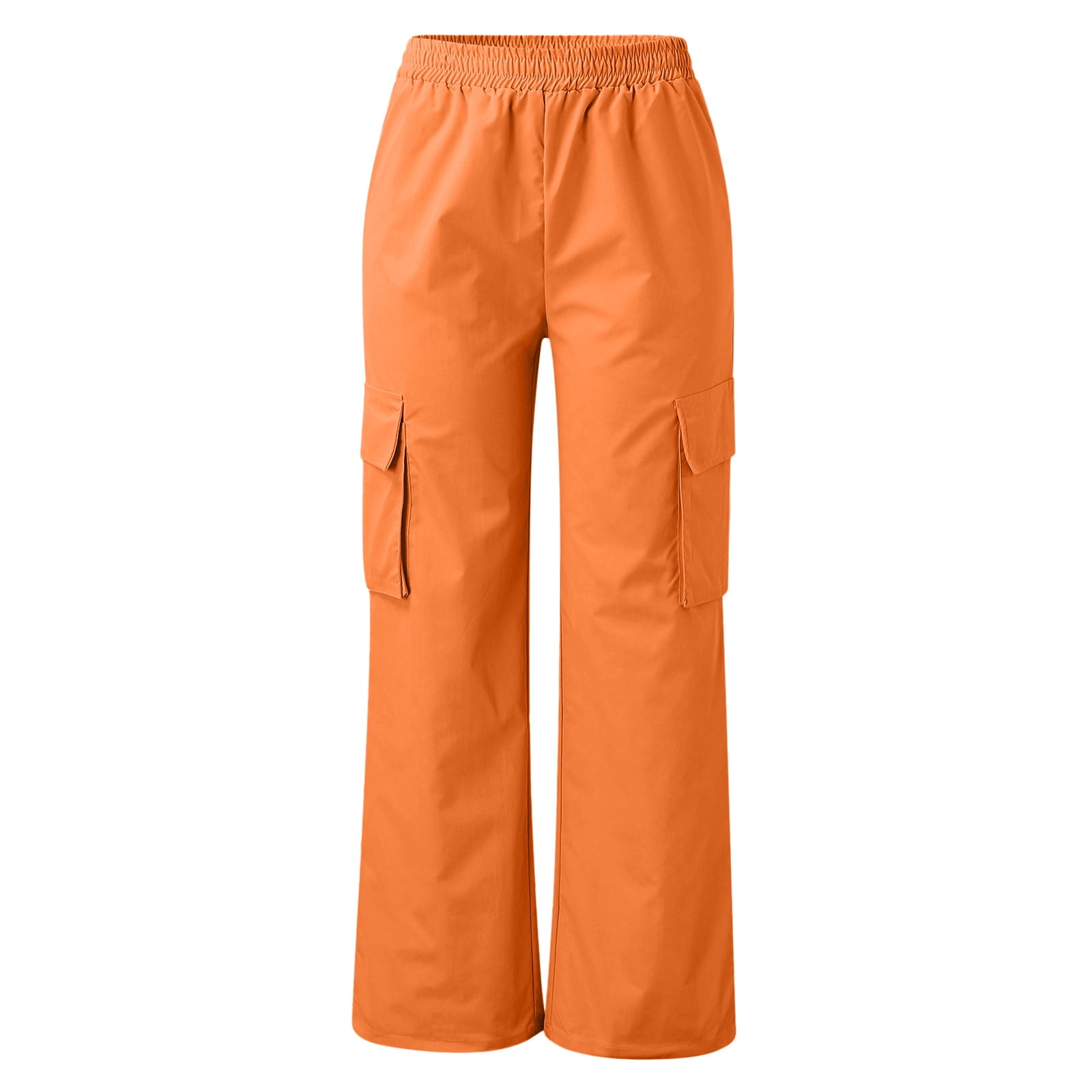 Yuyuzo Womens Cargo Pants With Multi Pockets Straight Leg Elastic High Waisted Streetwear Classic Cargos Trousers Orange