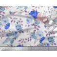 thumbnail image 2 of Soimoi Tissu en Velours Bleu Imprimé Feuilles & Roses au Mètre 58 Pouces de Large, 2 of 3