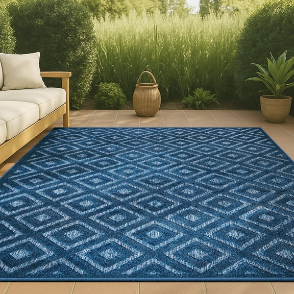 JONATHAN Y IBIZA 5 x 8 Area Rug, Portmany Neutral Diamond Trellis - Navy, IBZ104B-5